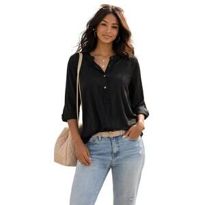 GAP Black Button Front Blouse Lightweight Casual Top Size Large